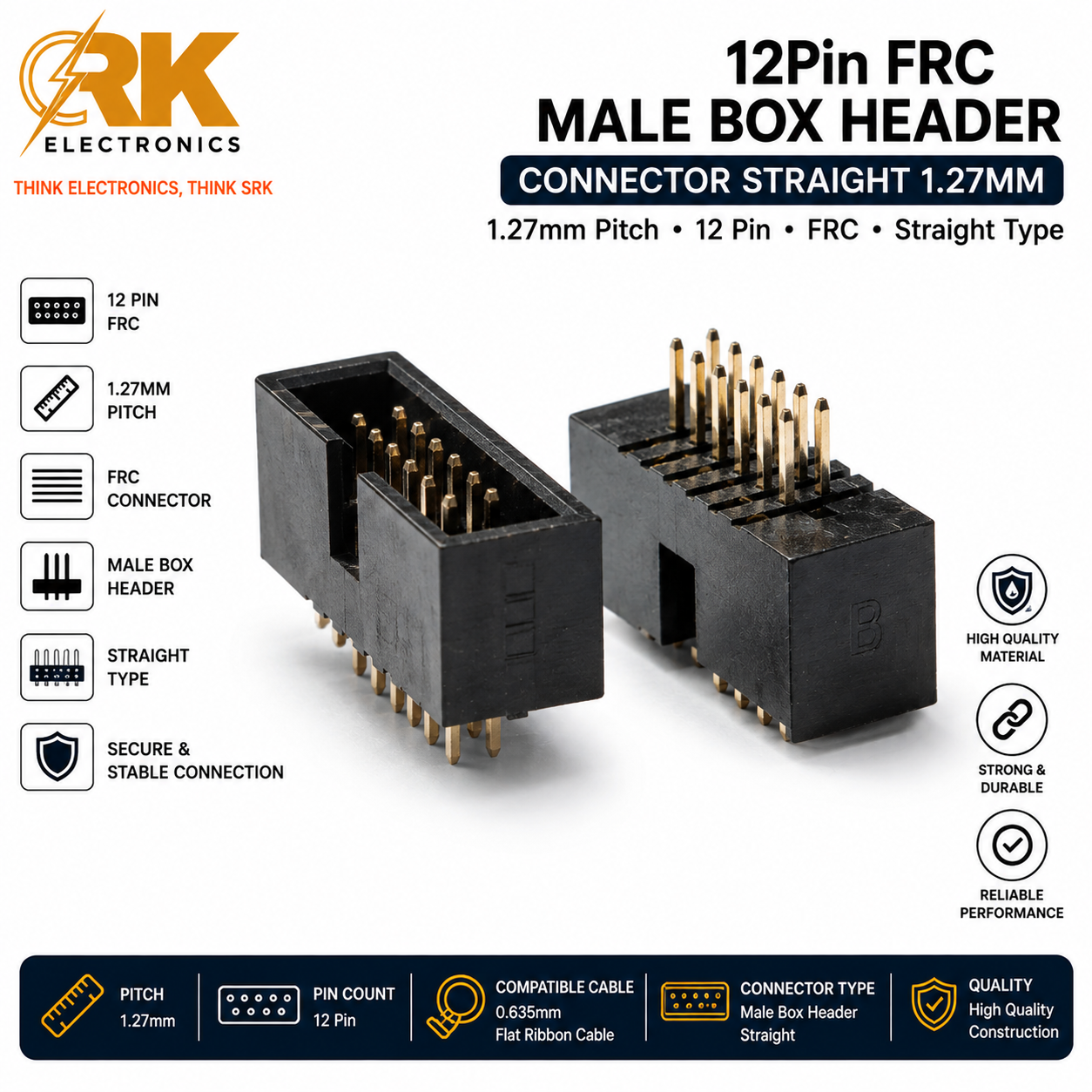 12Pin FRC Male Box Header Connector Straight 1.27mm-srkelectronics.in