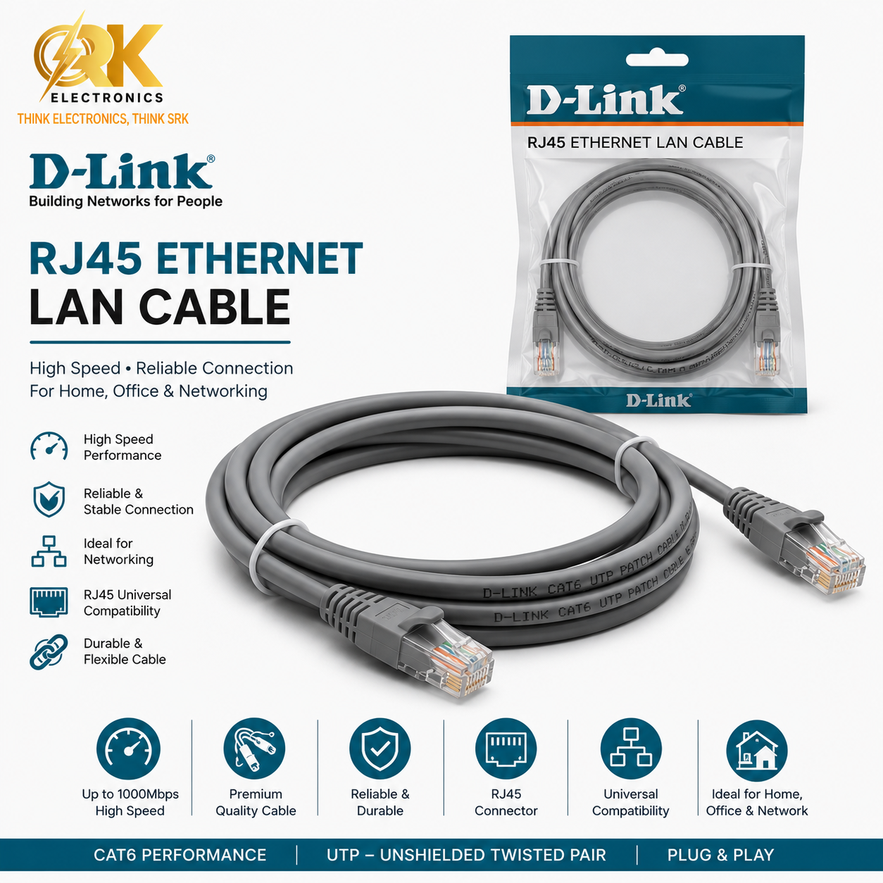 D-Link RJ45 Ethernet Lan Cable-srkelectronics.in