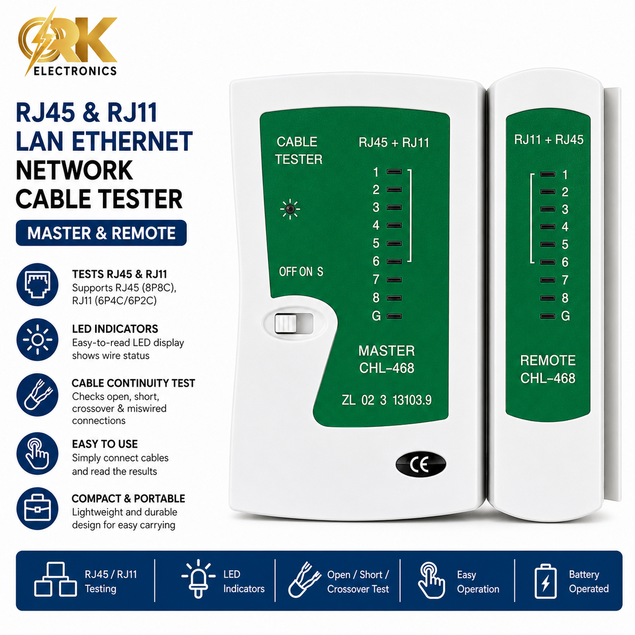 RJ45 And RJ11 LAN Ethernet Network Cable Tester Master And Remote-srkelectronics.in