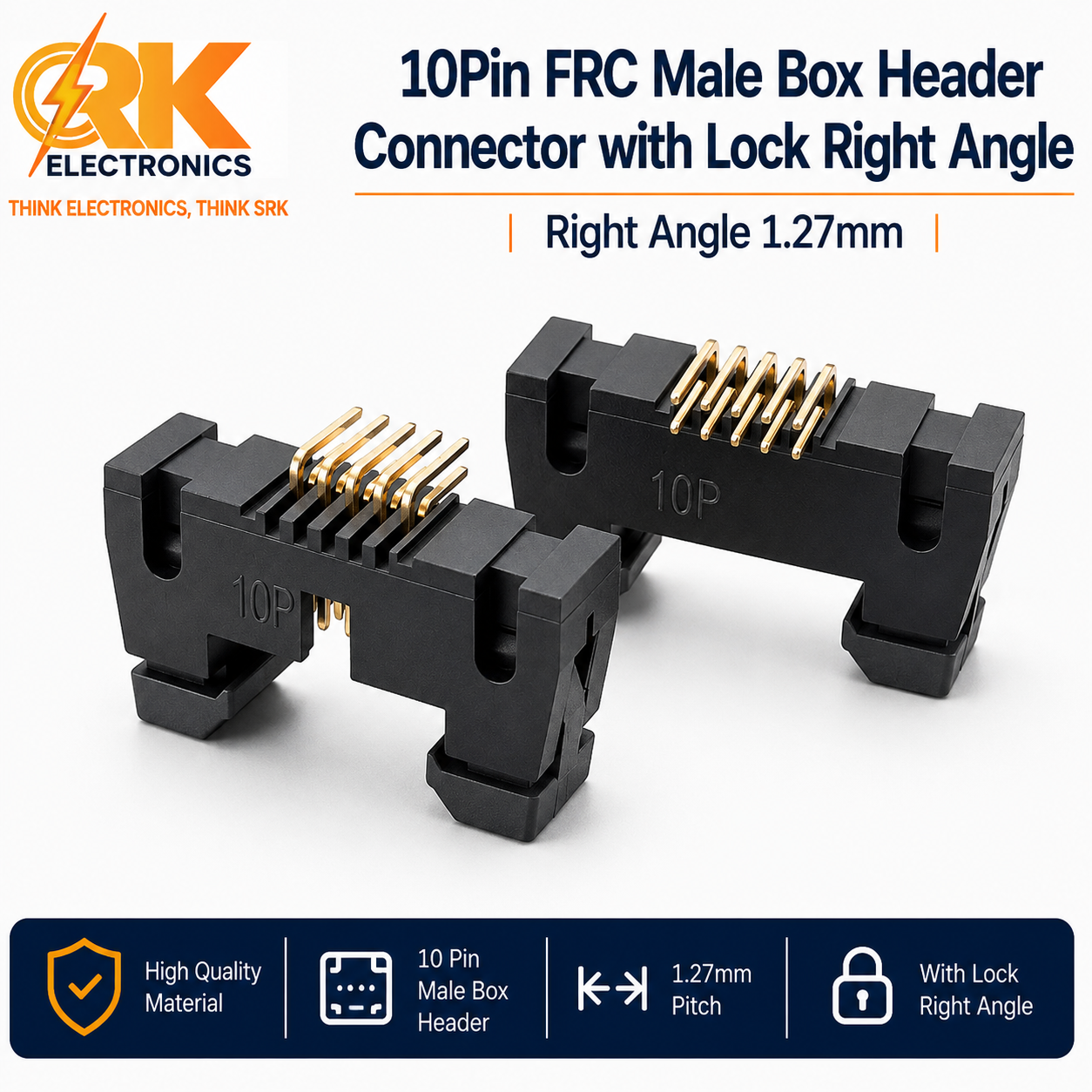 10Pin FRC Male Box Header Connector with Lock Right Angle 1.27mm-srkelectronics.in