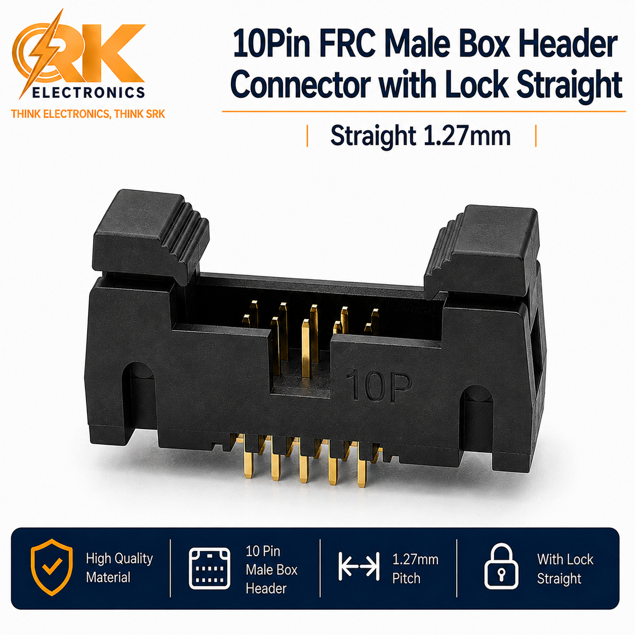 10Pin FRC Male Box Header Connector with Lock Straight 1.27mm-srkelectronics.in
