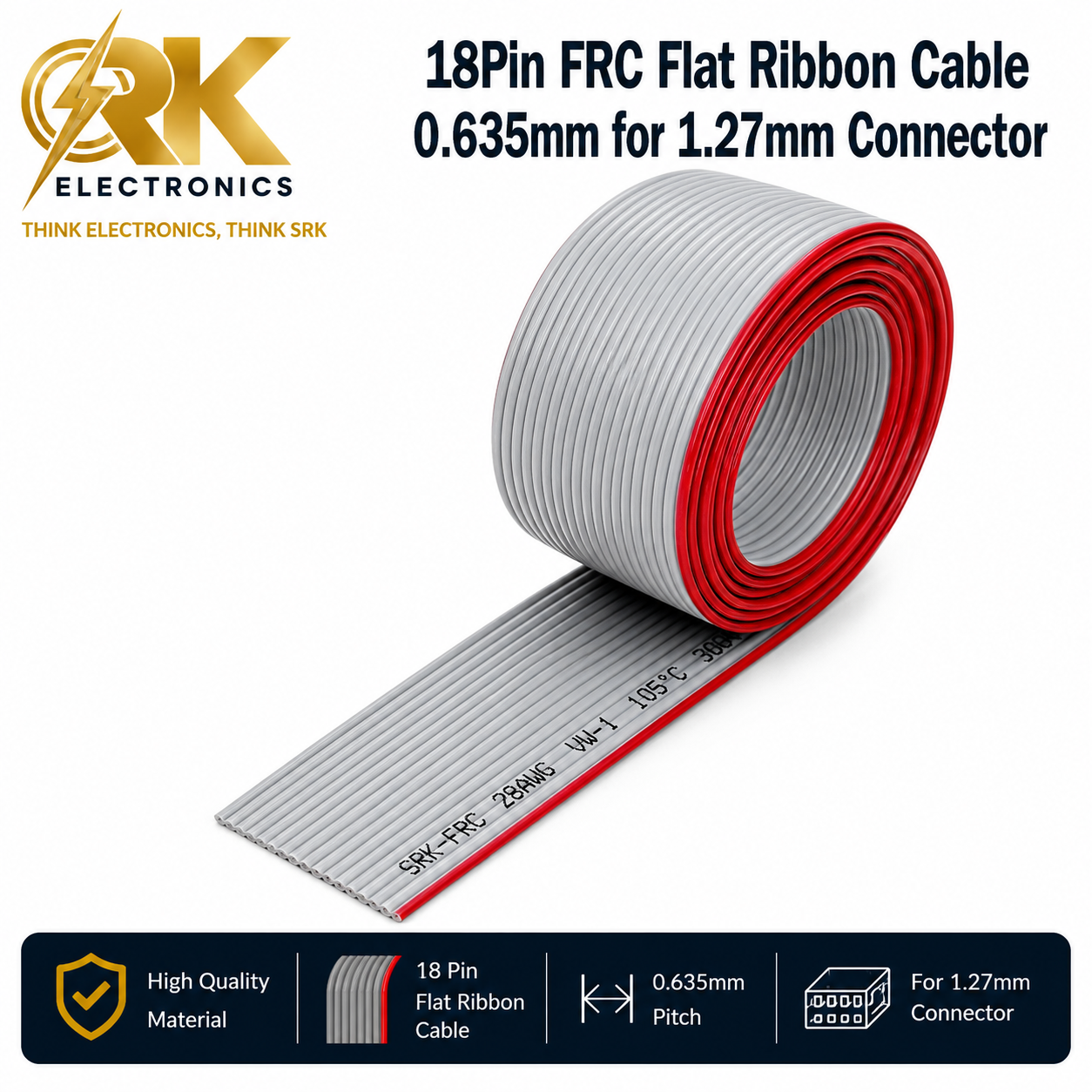 18Pin FRC Flat Ribbon Cable 0.635mm for 1.27mm Connector-srkelectronics.in