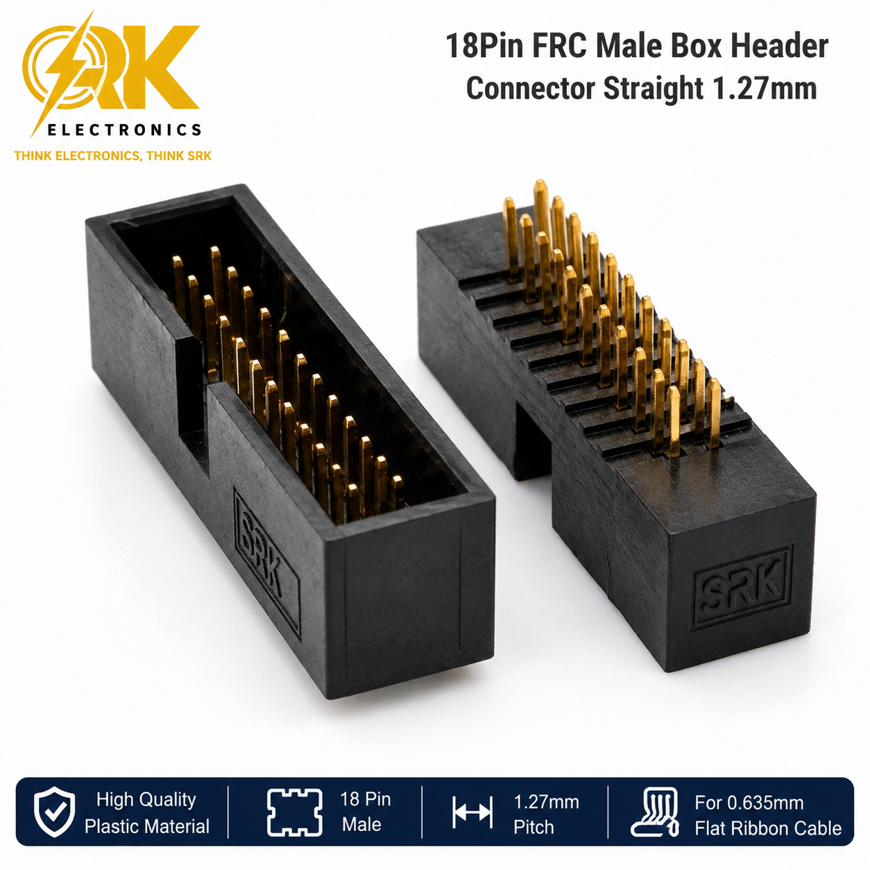 18Pin FRC Male Box Header Connector Straight 1.27mm-srkelectronics.in