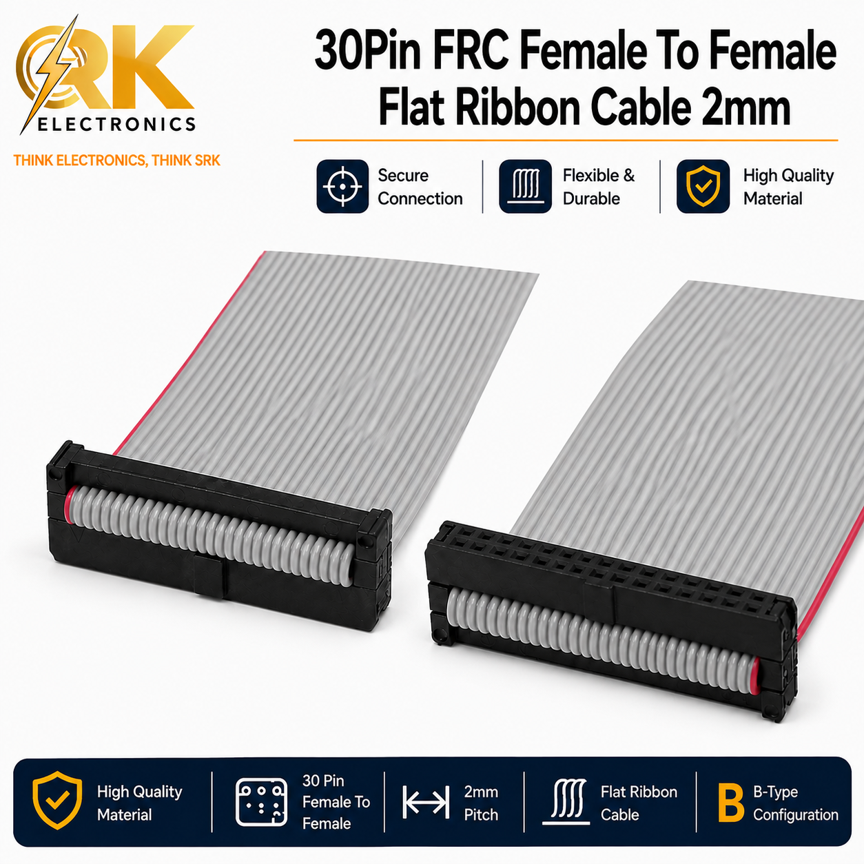 30Pin FRC Female To Female Flat Ribbon Cable 2mm B-Type-srkelectronics.in