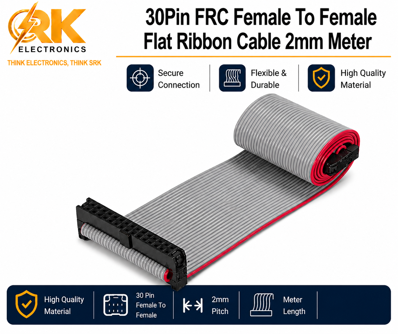 30Pin FRC Female To Female Flat Ribbon Cable 2mm Meter B-Type-Type-srkelectronics.in