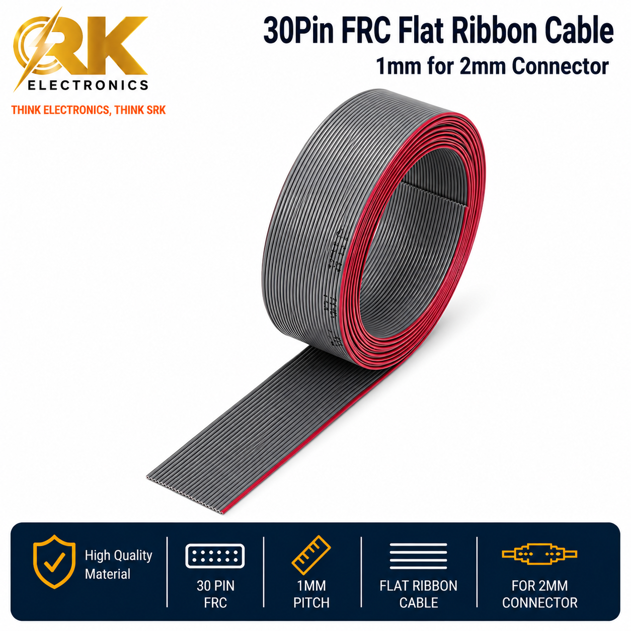 30Pin FRC Flat Ribbon Cable 1mm for 2mm Connector-srkelectronics.in