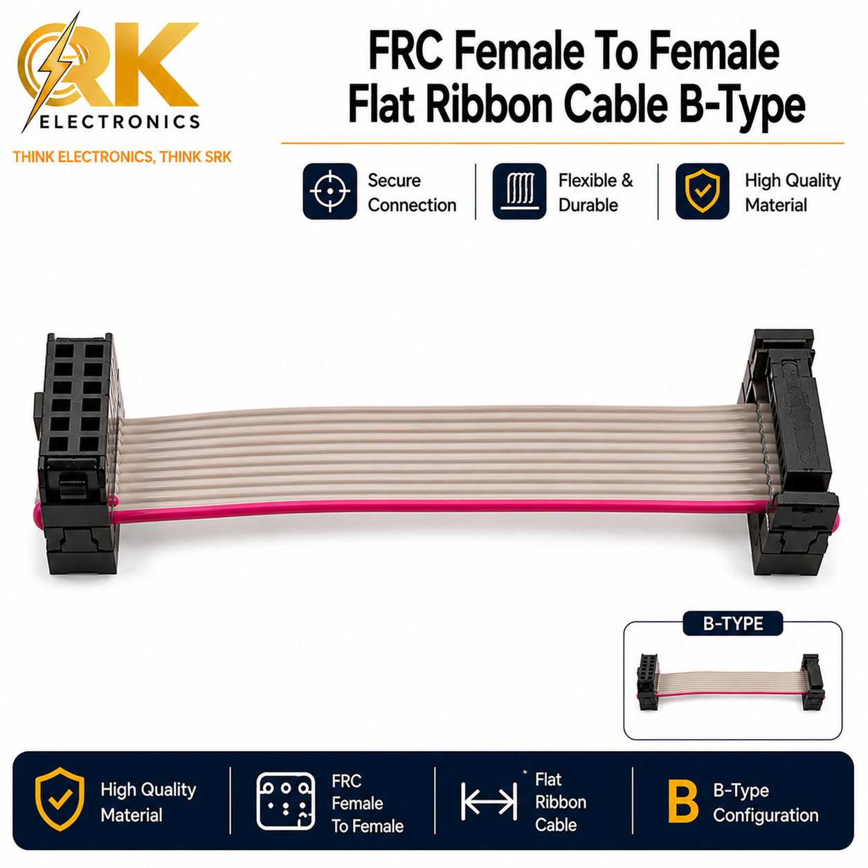 30Pin FRC Female To Female Flat Ribbon Cable 2mm B-Type-srkelectronics.in