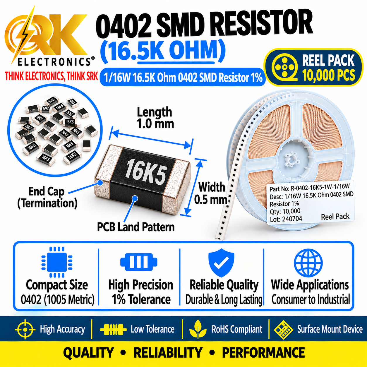 116W 16.5K Ohm 0402 SMD Resistor 1%-srkelectronics.in