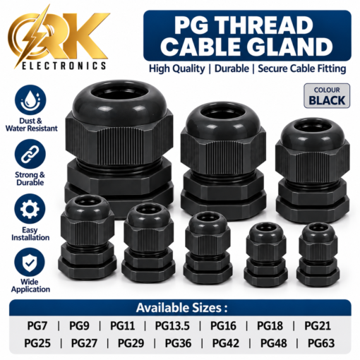 Black Color PG Thread Cable Gland-srkelectronics.in