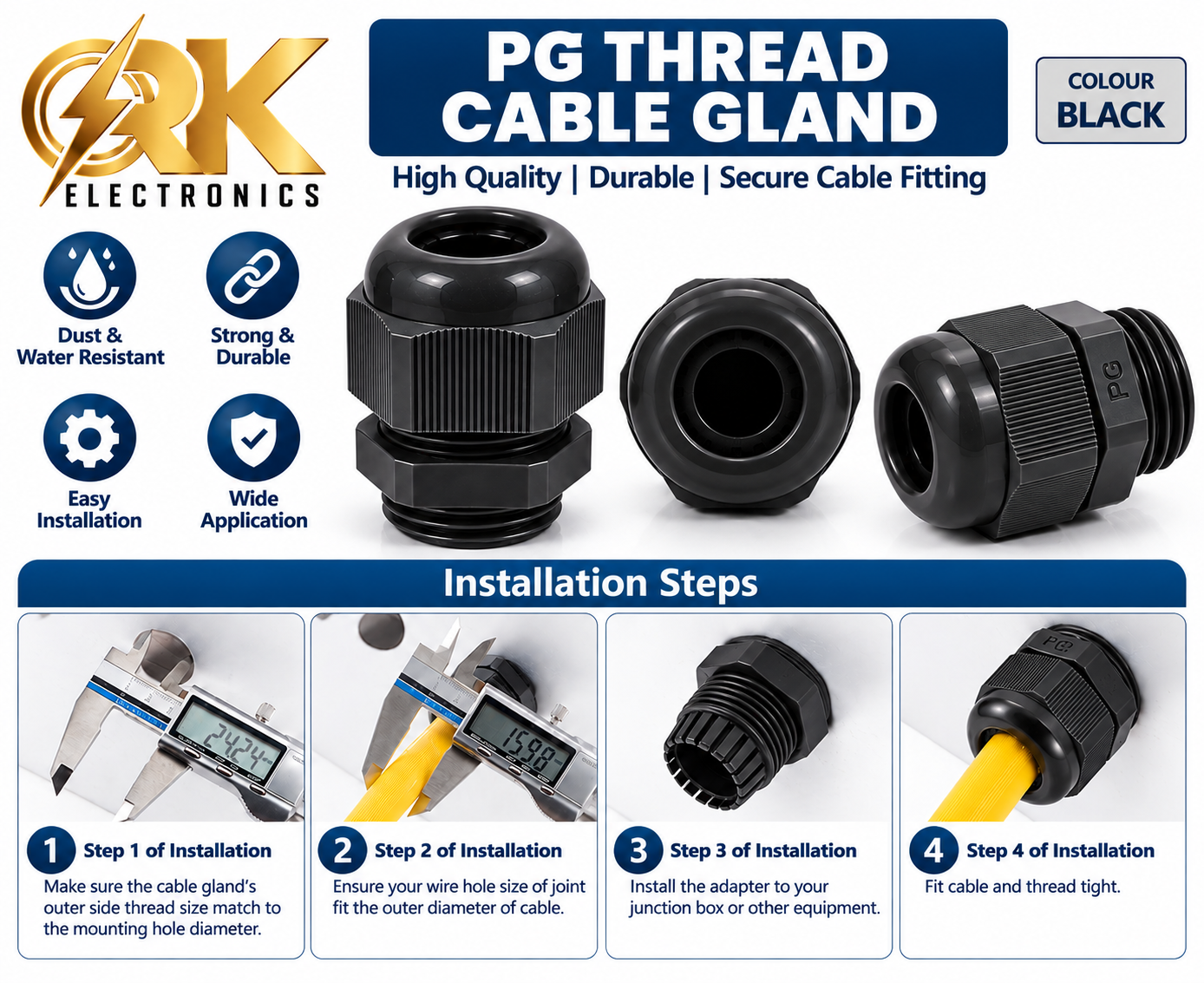 Black Color PG Thread Cable Gland - Image 3