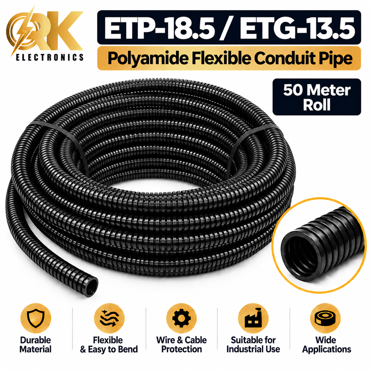 ETP-18.5 ETG-13.5 Polyamide Flexible Conduit Pipe 50 Meter Roll-srkelectronics.in .png