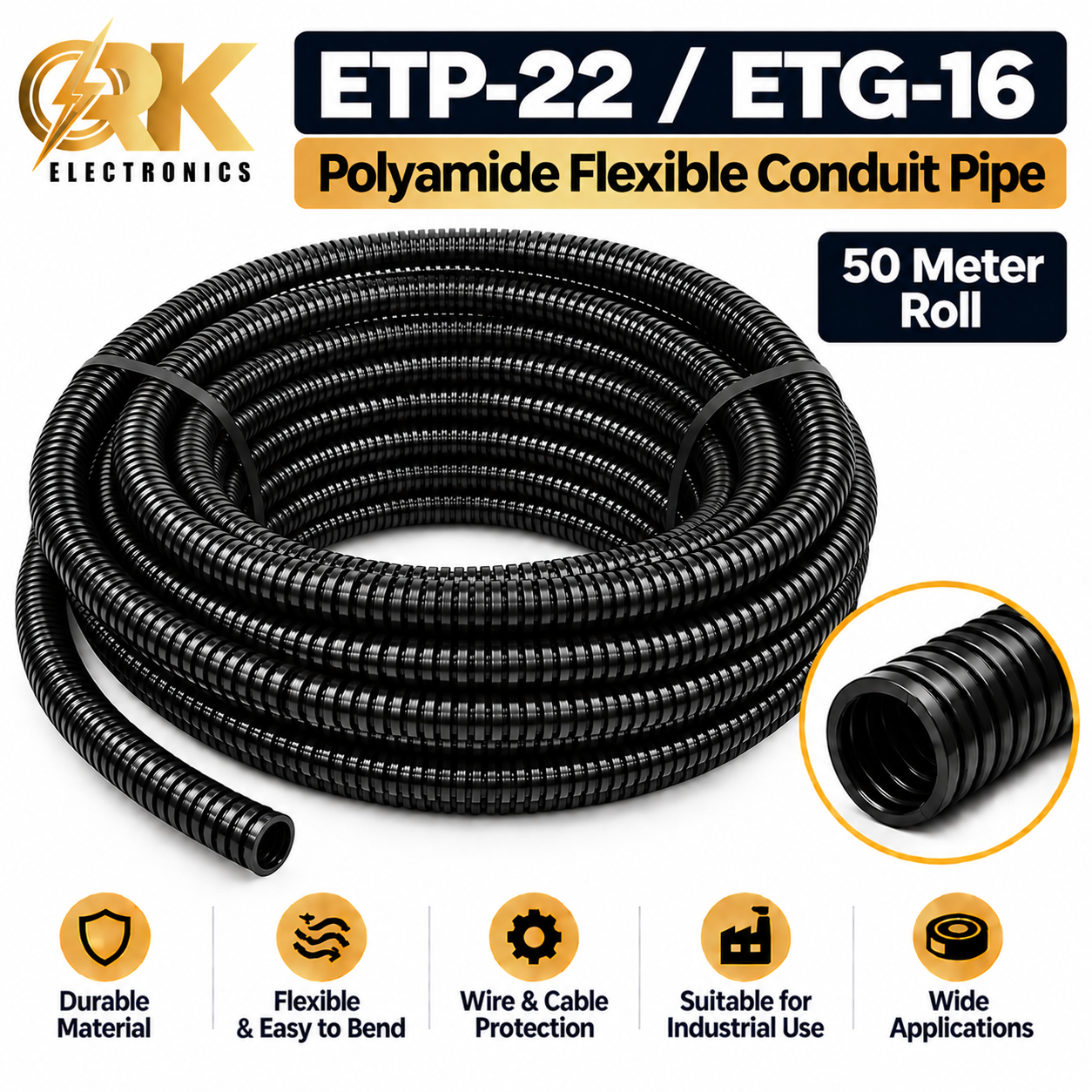 ETP-22 ETG-16 Polyamide Flexible Conduit Pipe 50 Meter Roll-srkelectronics.in .png
