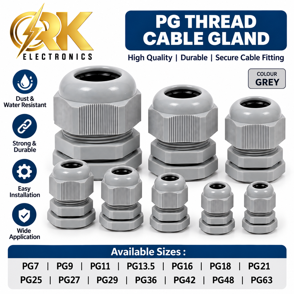 Grey Color PG Thread Cable Gland-srkelectronics.in