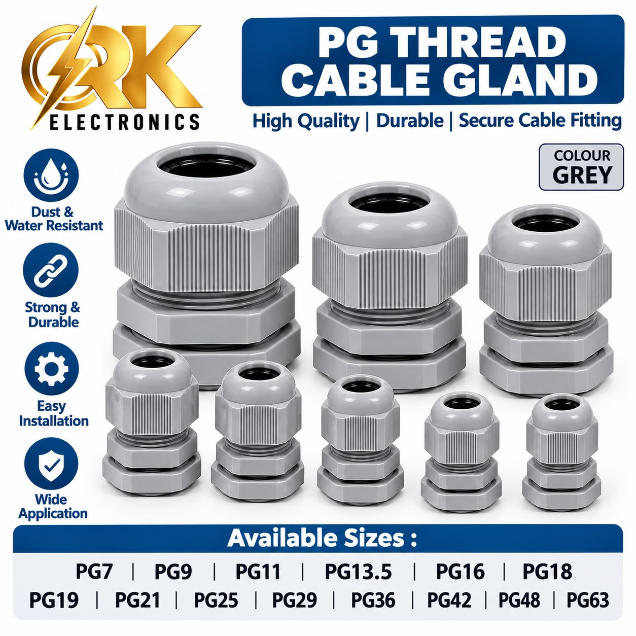 Grey Color PG Thread Cable Gland-srkelectronics.in