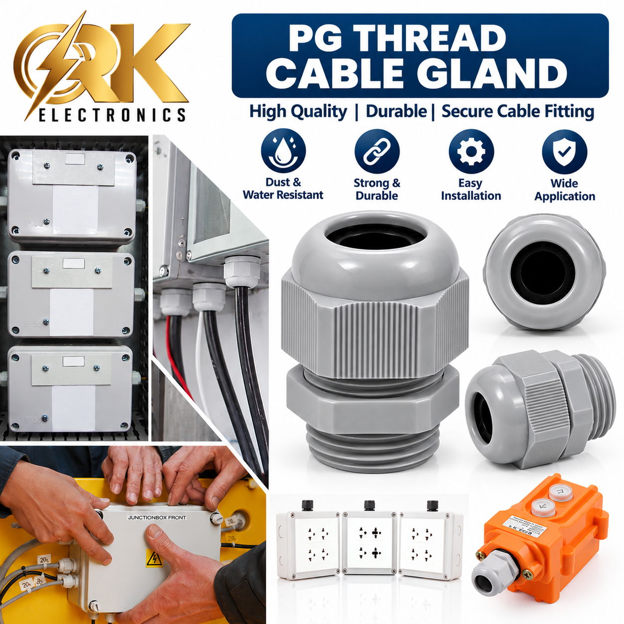 PG7 Grey Color PG Thread Cable Gland-srkelectronics.in