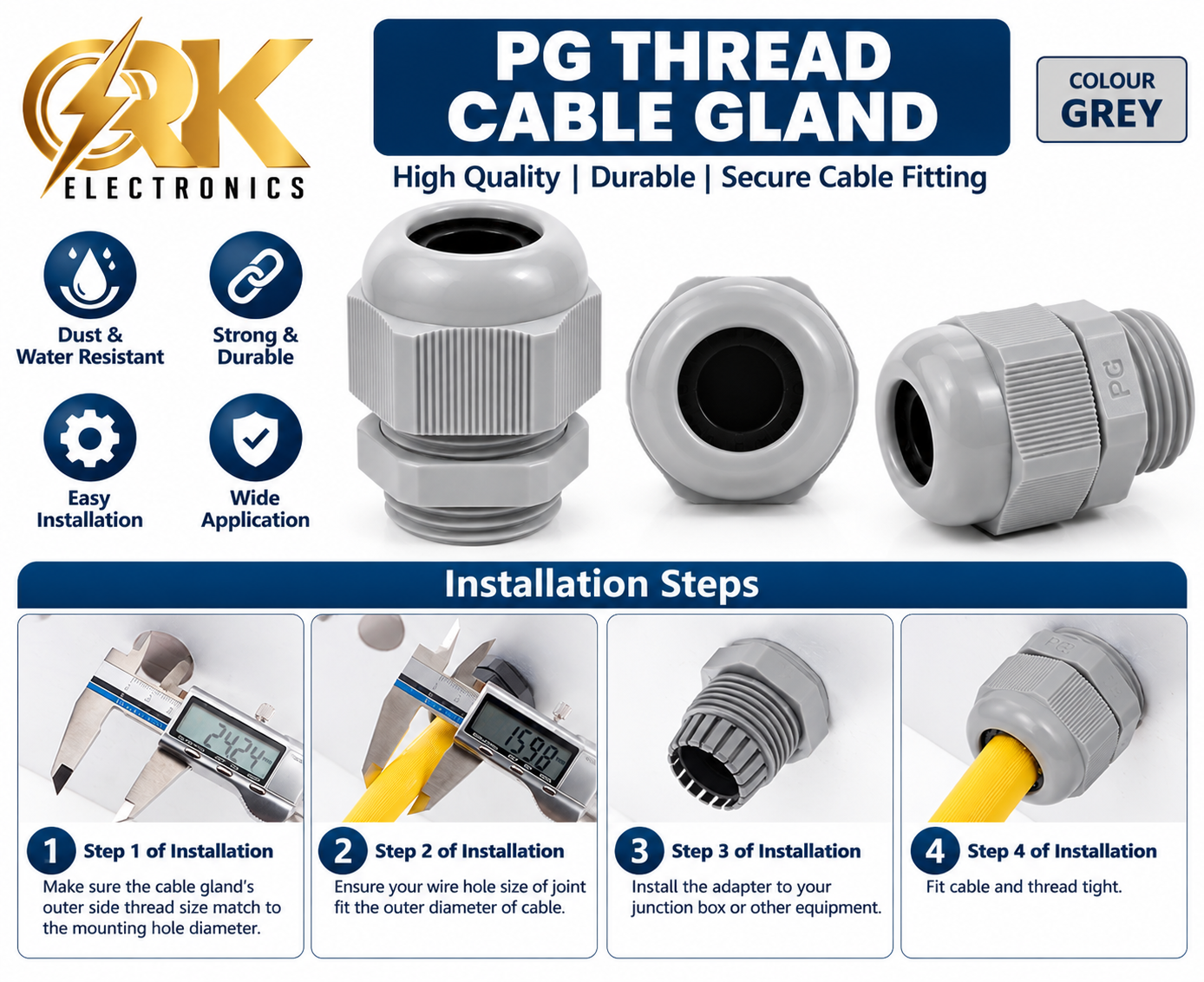 PG7 Grey Color PG Thread Cable Gland-srkelectronics.in